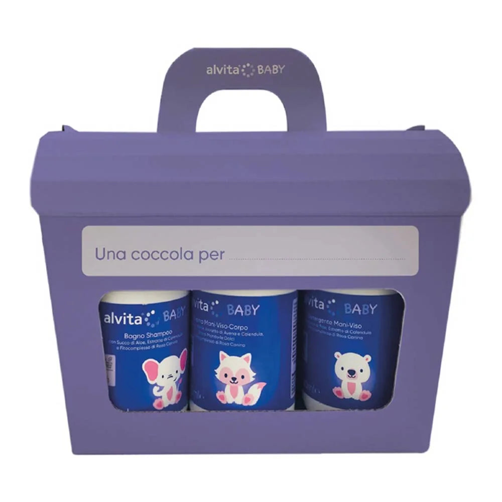 ALVITA Set Cadou Baby – Șampon & Gel de Duș + Cremă + Detergent + Pastă + Șervețele