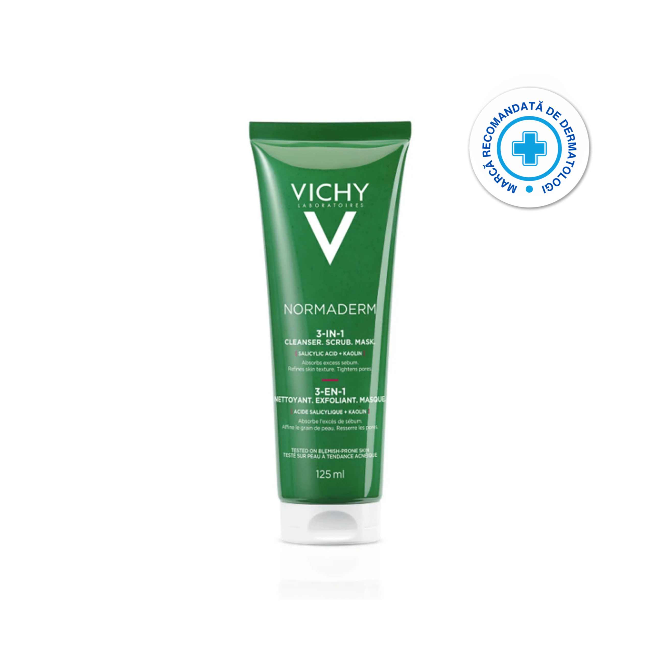Vichy Normaderm 3 în 1 Exfoliant + Cremă de curățare + Mască  – 125 ml