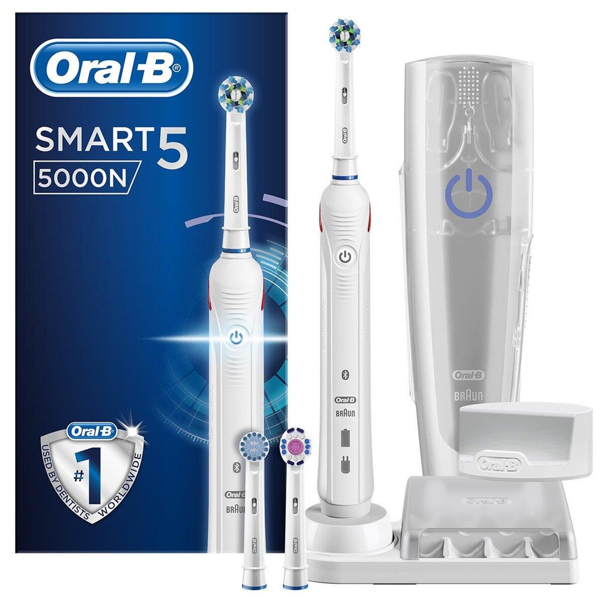 Periuță de dinți electrică Oral-B Smart 5 5000N cu Bluetooth, 5 Moduri de Periaj, Control Presiune, Alb
