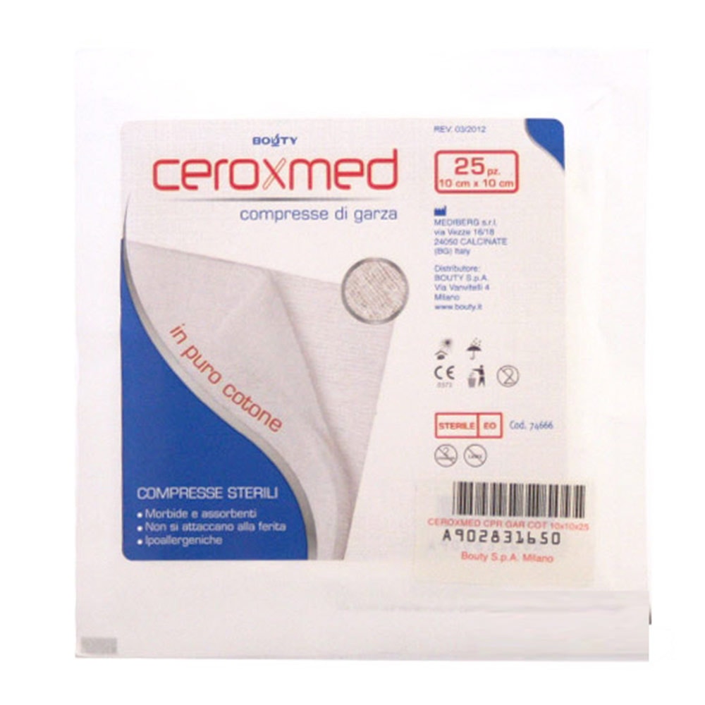 Ceroxmed Comprese sterile din bumbac 10x10 cm, 25 buc.
