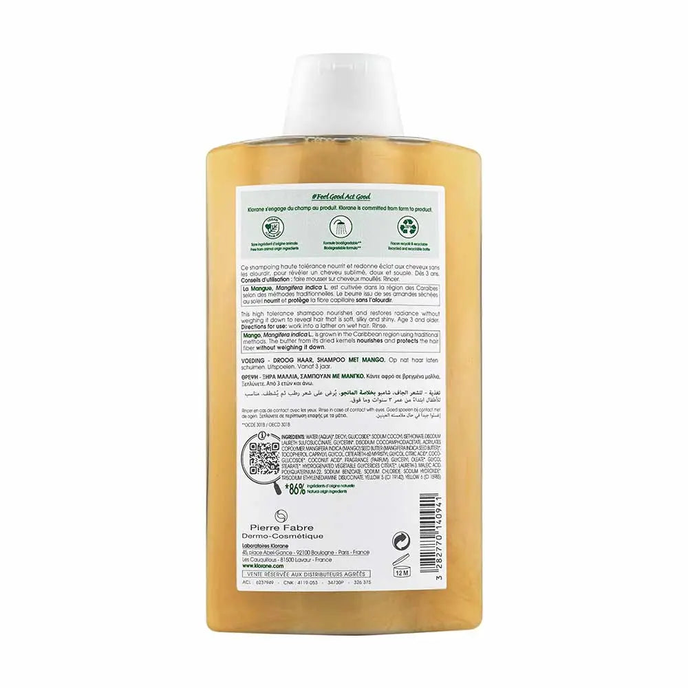 Klorane Șampon cu Mango BIO – pentru păr uscat și foarte uscat, 400 ml