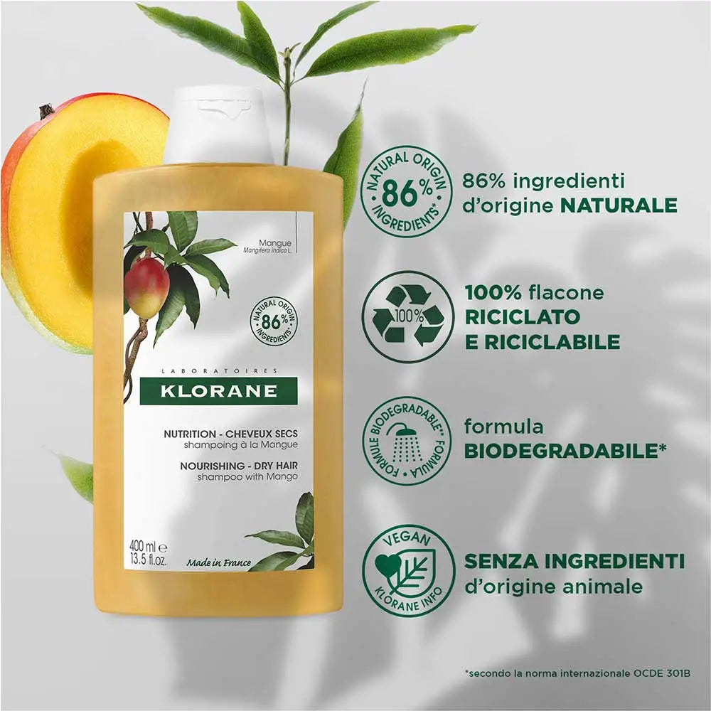 Klorane Șampon cu Mango BIO – pentru păr uscat și foarte uscat, 400 ml