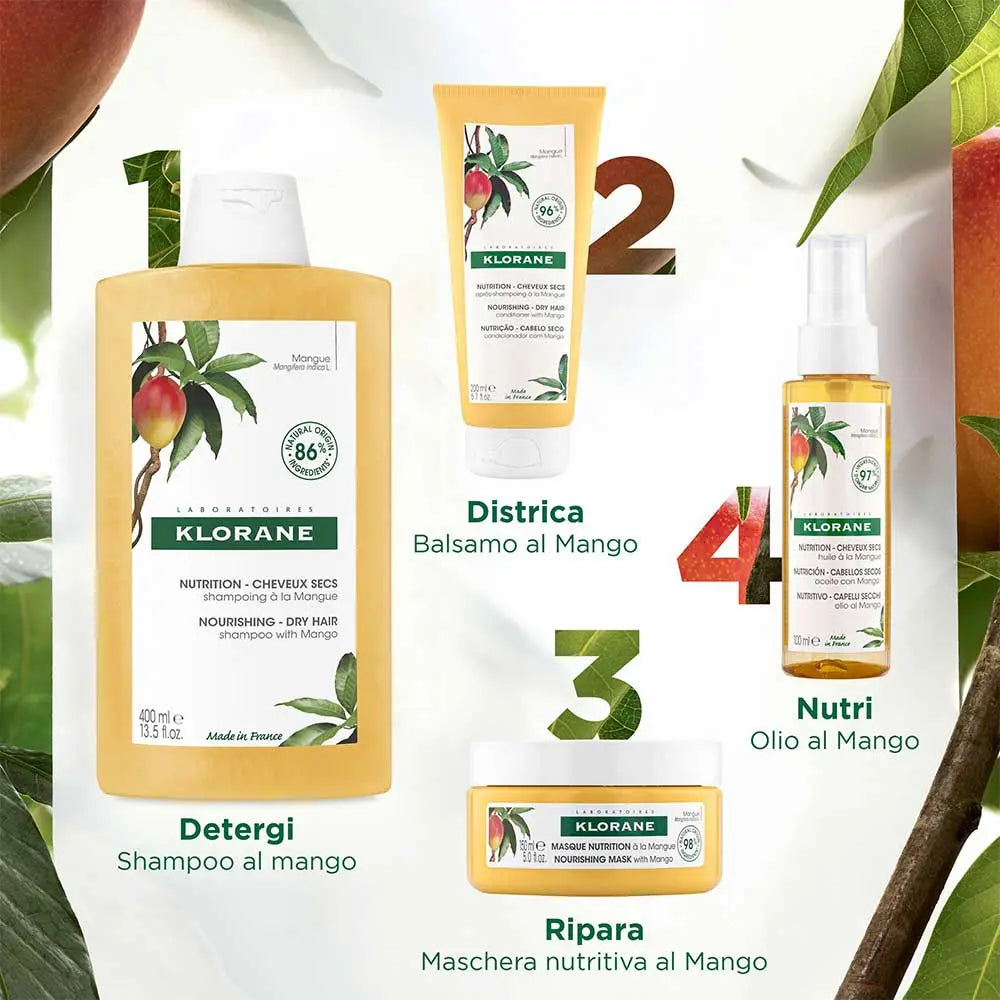 Klorane Șampon cu Mango BIO – pentru păr uscat și foarte uscat, 400 ml