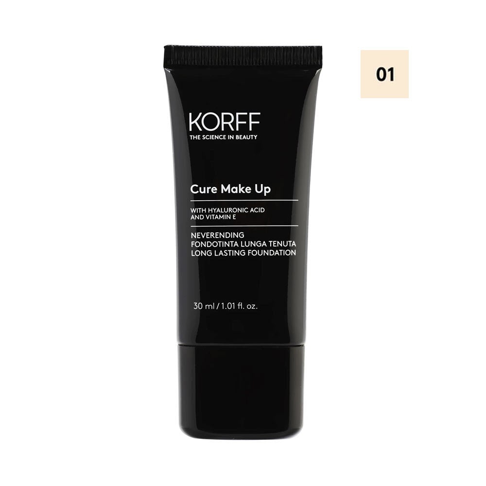 KORFF Cure Make Up Neverending – Fond de ten mat, rezistent până la 14 ore, nuanța 01, 30 ml
