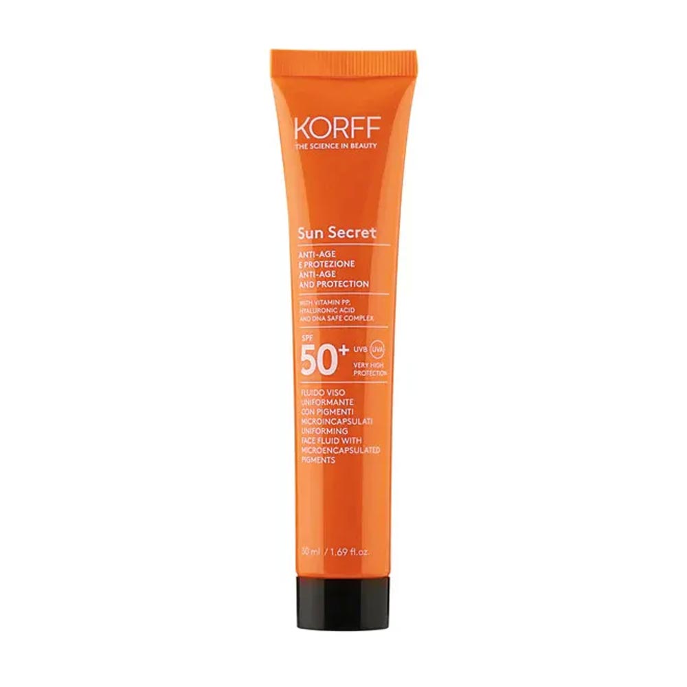 KORFF Sun Secret – Fluid facial colorat SPF 50+ Dark, 50 ml