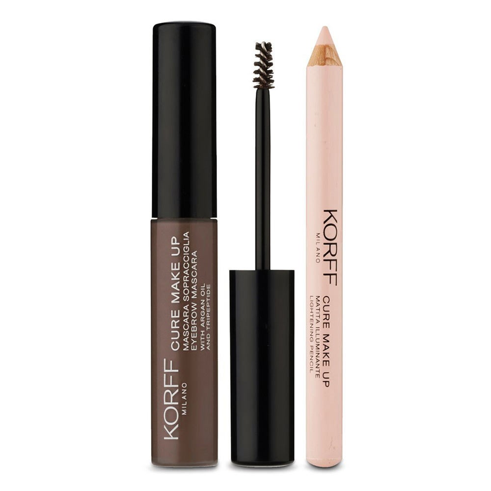 KORFF Cure Make Up – Kit pentru sprâncene cu mascara nuanța 01 și creion iluminator