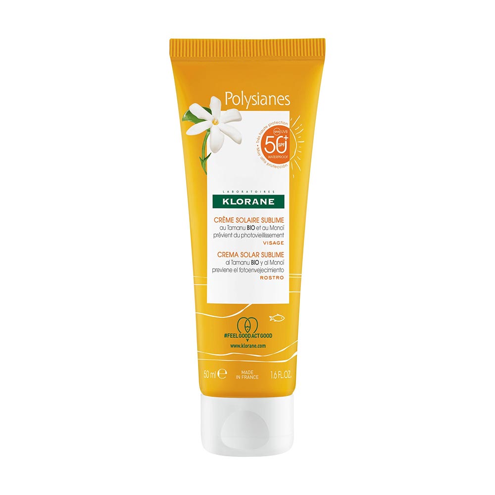 KLORANE Polysianes – Cremă solară iluminatoare pentru față SPF 50+, 50 ml