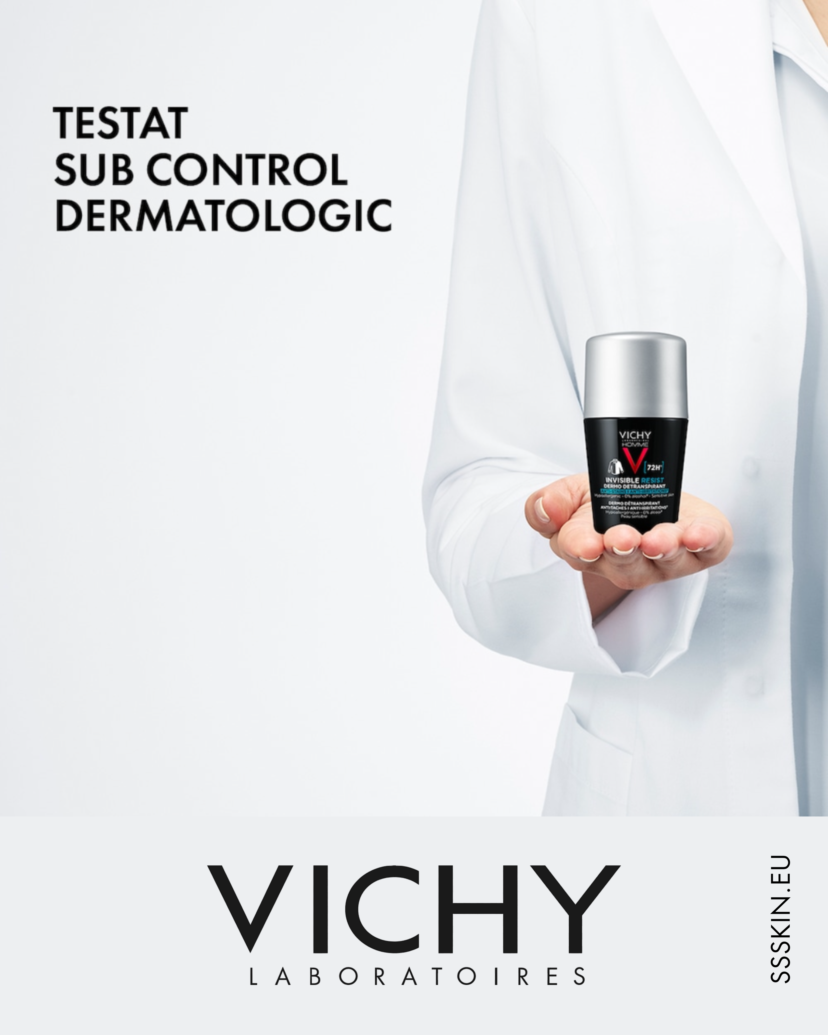 VICHY – Deodorant Roll-On 72H Invisible pentru Bărbați, 50 ml