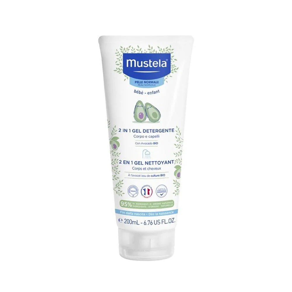 MUSTELA Gel de curățare 2 în 1 pentru corp și păr pentru copii – Protejează și hidratează 200 ml