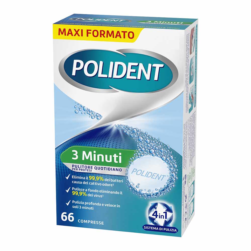 POLIDENT 3 Minute Tablete de Curățare pentru Proteze Dentare, 66 tablete