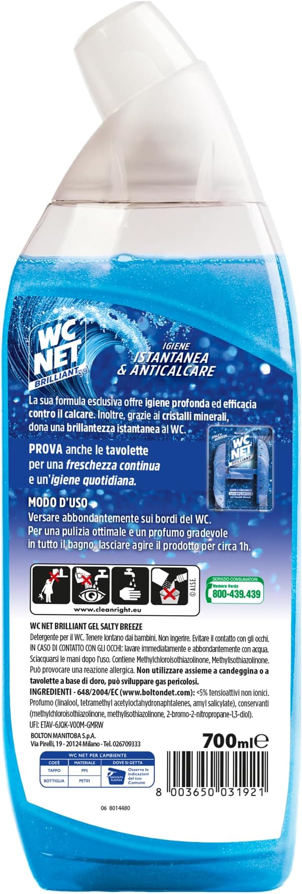 WC NET Brilliant Gel Salty Breeze – gel igienizant și anticalcar pentru WC, 700 ml
