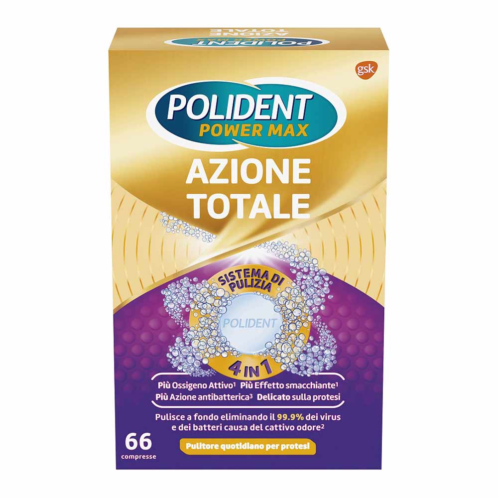 POLIDENT Power Max Acțiune Totală Tablete de Curățare pentru Proteze Dentare, 66 tablete