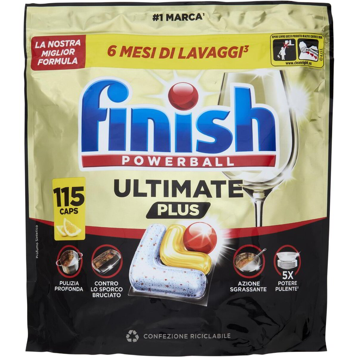 FINISH Ultimate Plus – capsule pentru mașina de spălat vase, Lămâie, 115 capsule