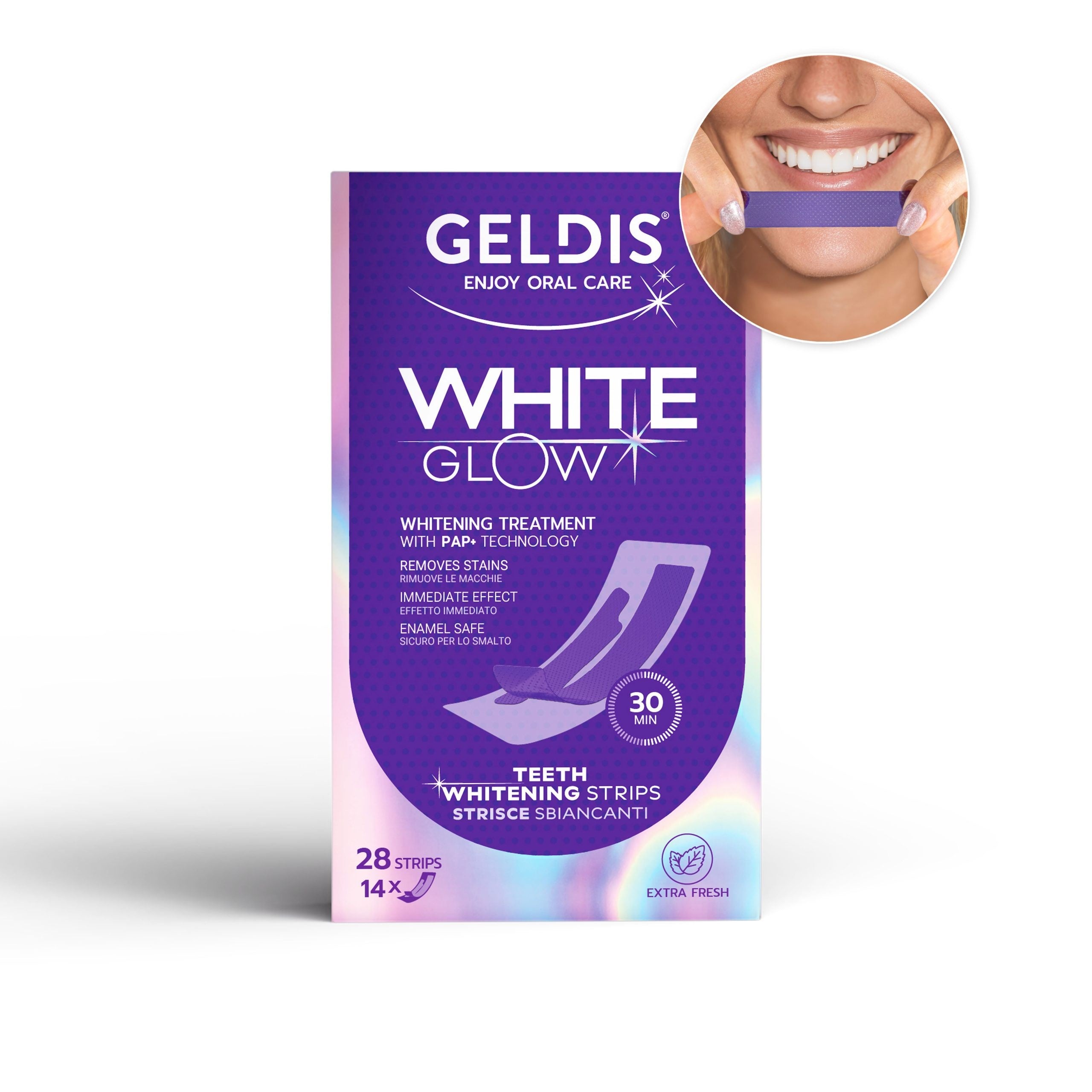 GELDIS White Glow Benzi Adezive pentru Albirea Dinților, 28 benzi