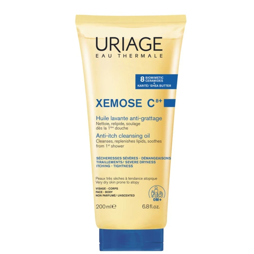 URIAGE Xémose C8+ Ulei de curățare calmant pentru duș și baie, anti-mâncărime, pentru piele uscată și sensibilă, 200ml.