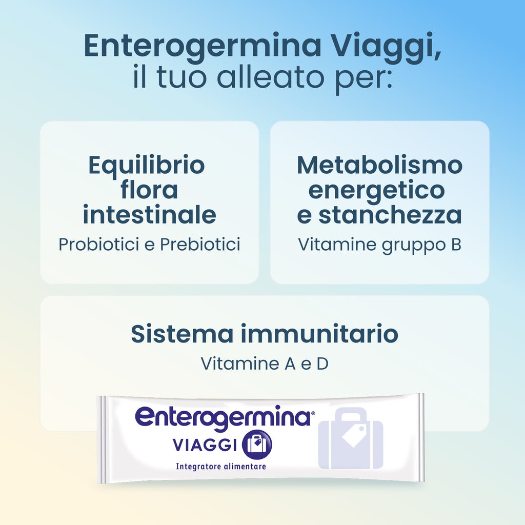 ENTEROGERMINA Viaggi Supliment alimentar cu S. boulardii și vitamine, 12 plicuri