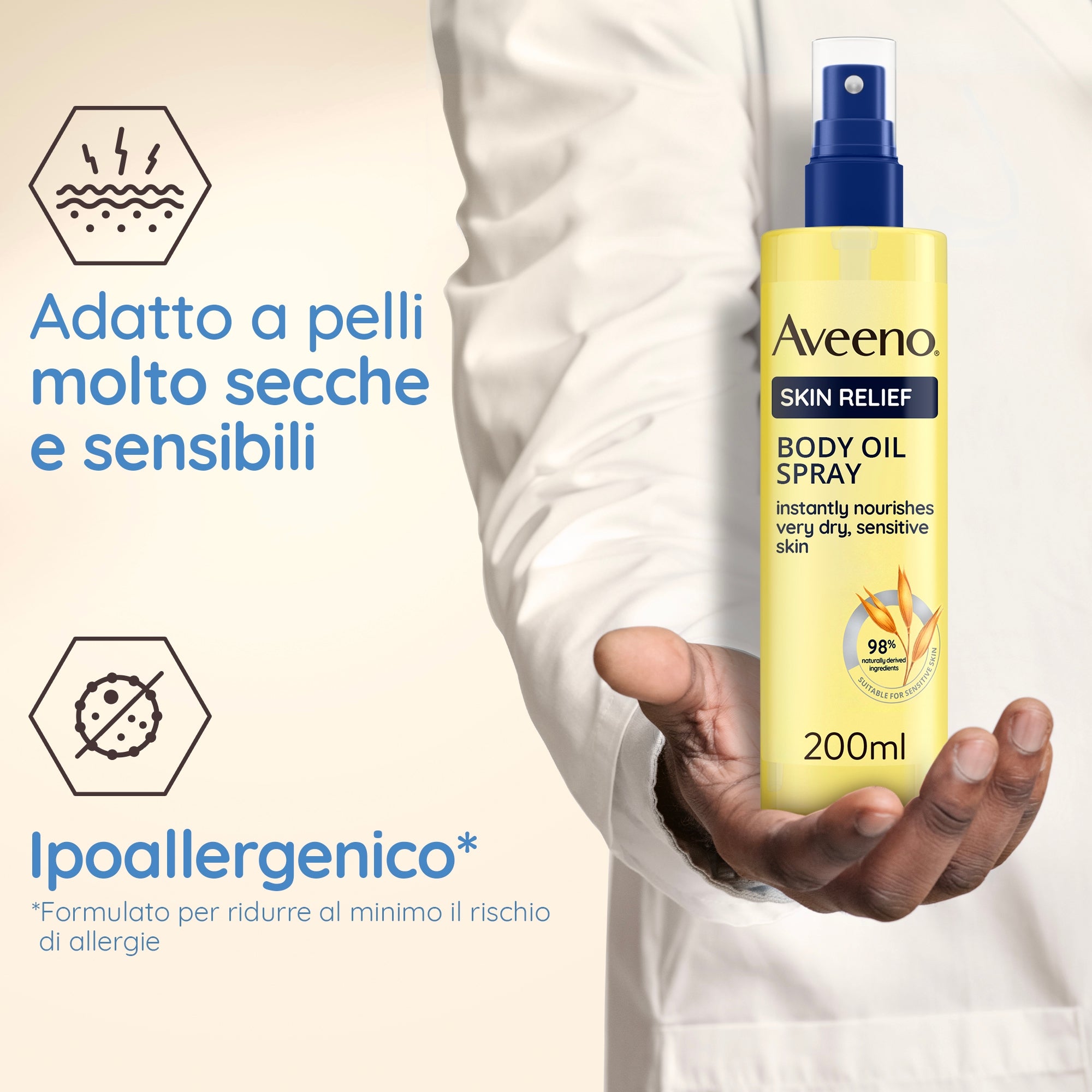 AVEENO Skin Relief - Ulei spray pentru corp, piele foarte uscată și sensibilă, 200 ml