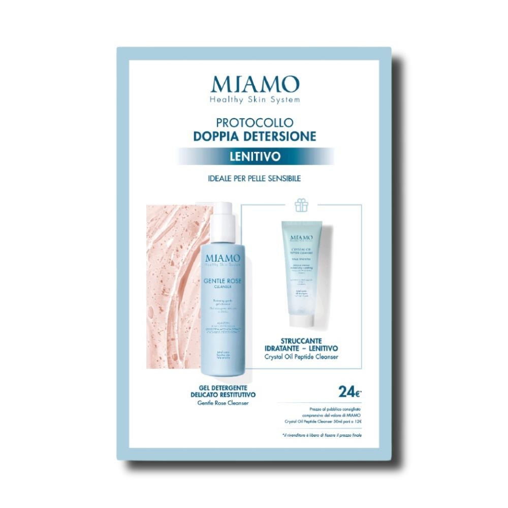 MIAMO protocol dublă Detersione calmant Gentle Rose Cleanser 250ml + Crystal Oil Peptide Cleanser 50ml
