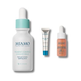 MIAMO protocol pentru uniformizarea nuanței iluminator și protector Pigment Control 30ml + Renewal Peel 5ml + Pigment Defense Tinted SPF50+ 10ml