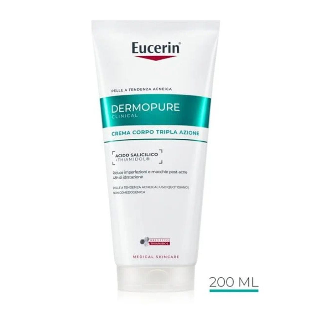 EUCERIN Dermopure Clinical - Cremă de corp cu triplă acțiune pentru piele grasă, sensibilă, cu tendință acneică 200 ml