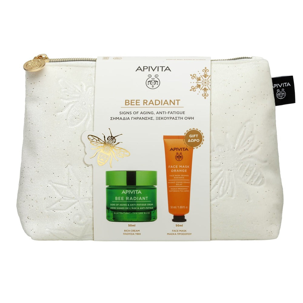 APIVITA Set cadou Bee Radiant cu Cremă-gel anti-age și anti-oboseală cu textură bogată 50ml + Apivita Mască iluminatoare pentru față cu portocală 50ml