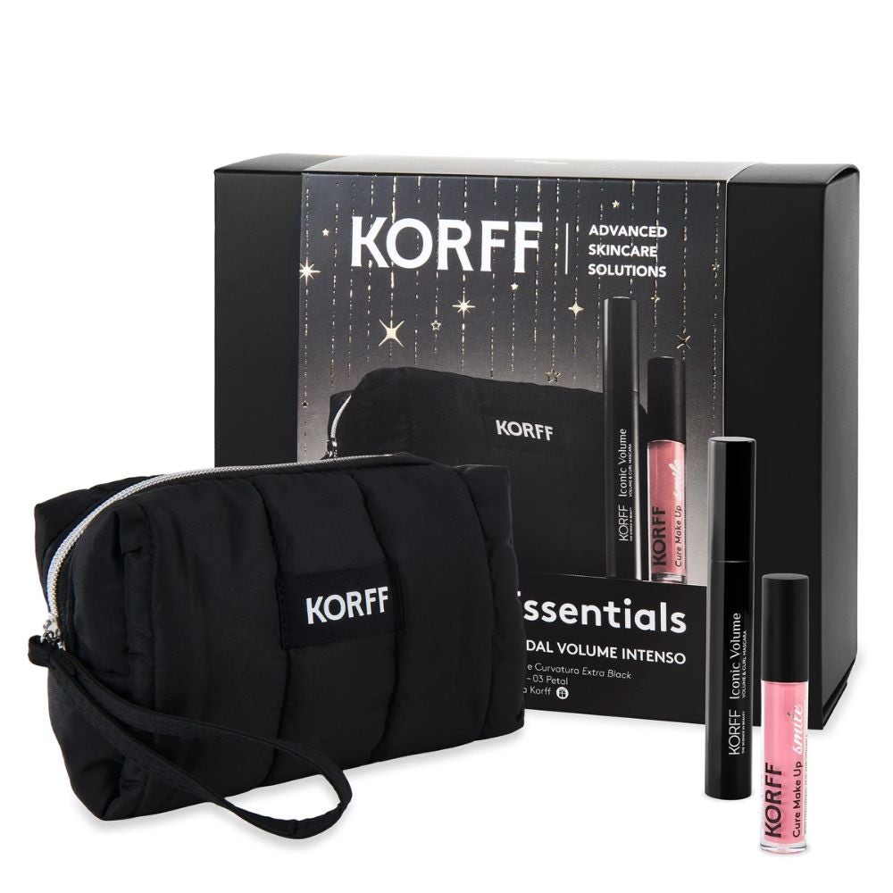 KORFF Make-Up Essential – Set mascara Iconic Volume 9 ml + gloss Comfort 03 Petal 4 ml + portfard