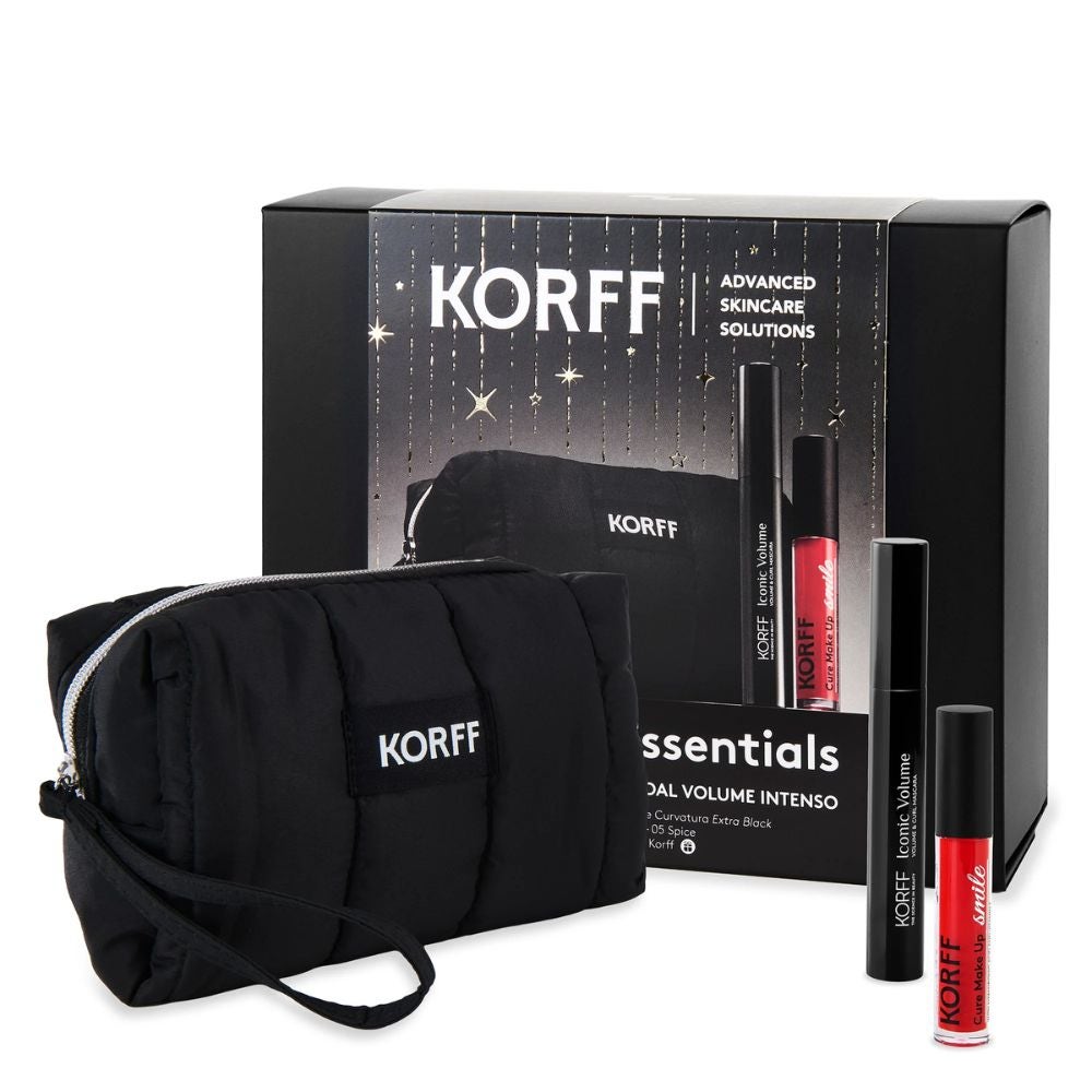 KORFF Make-Up Essential – Set mascara Iconic Volume 9 ml + gloss Comfort 05 Spice 4 ml + portfard
