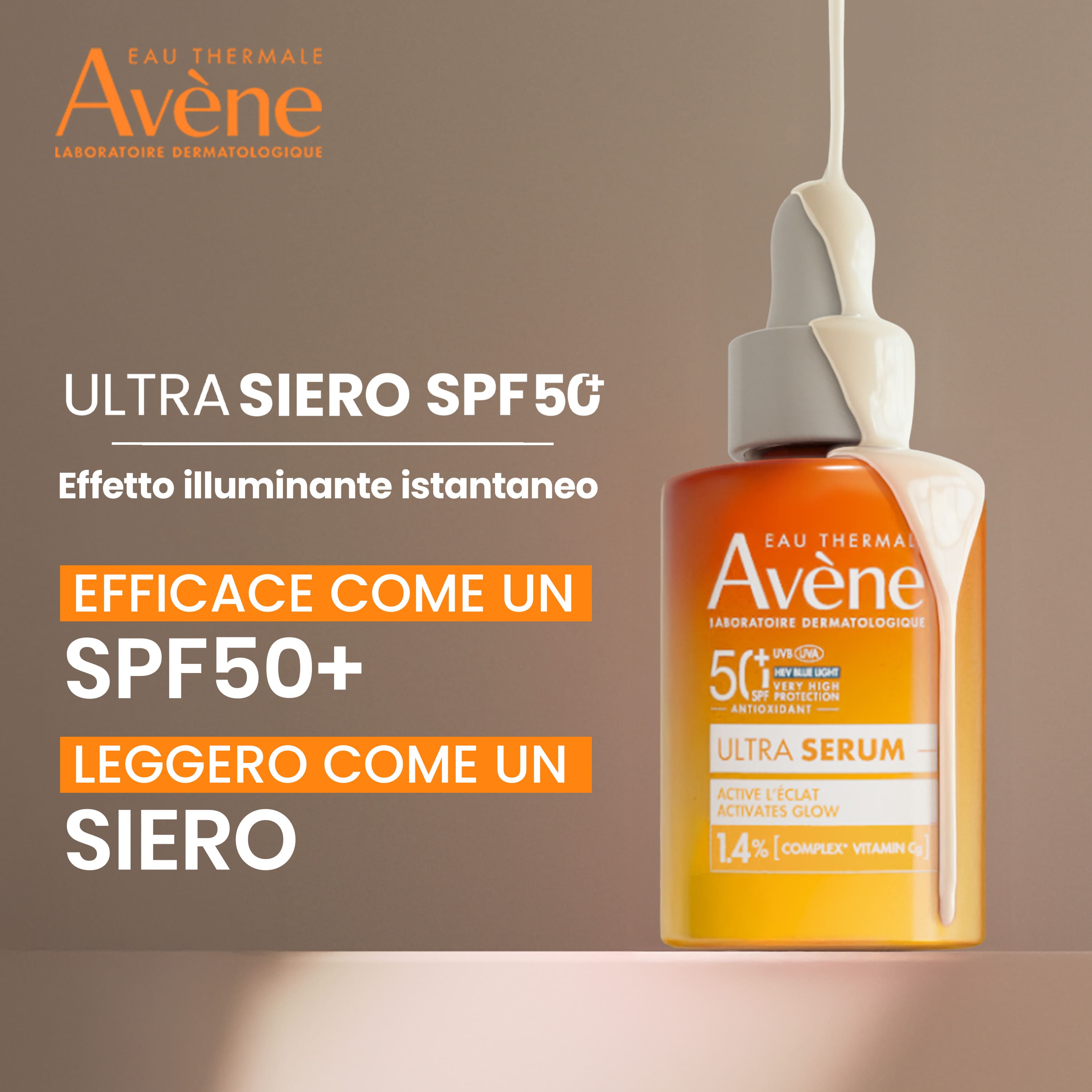 AVÈNE Ultra Serum SPF50+ Ser solar iluminator pentru față, 30 ml
