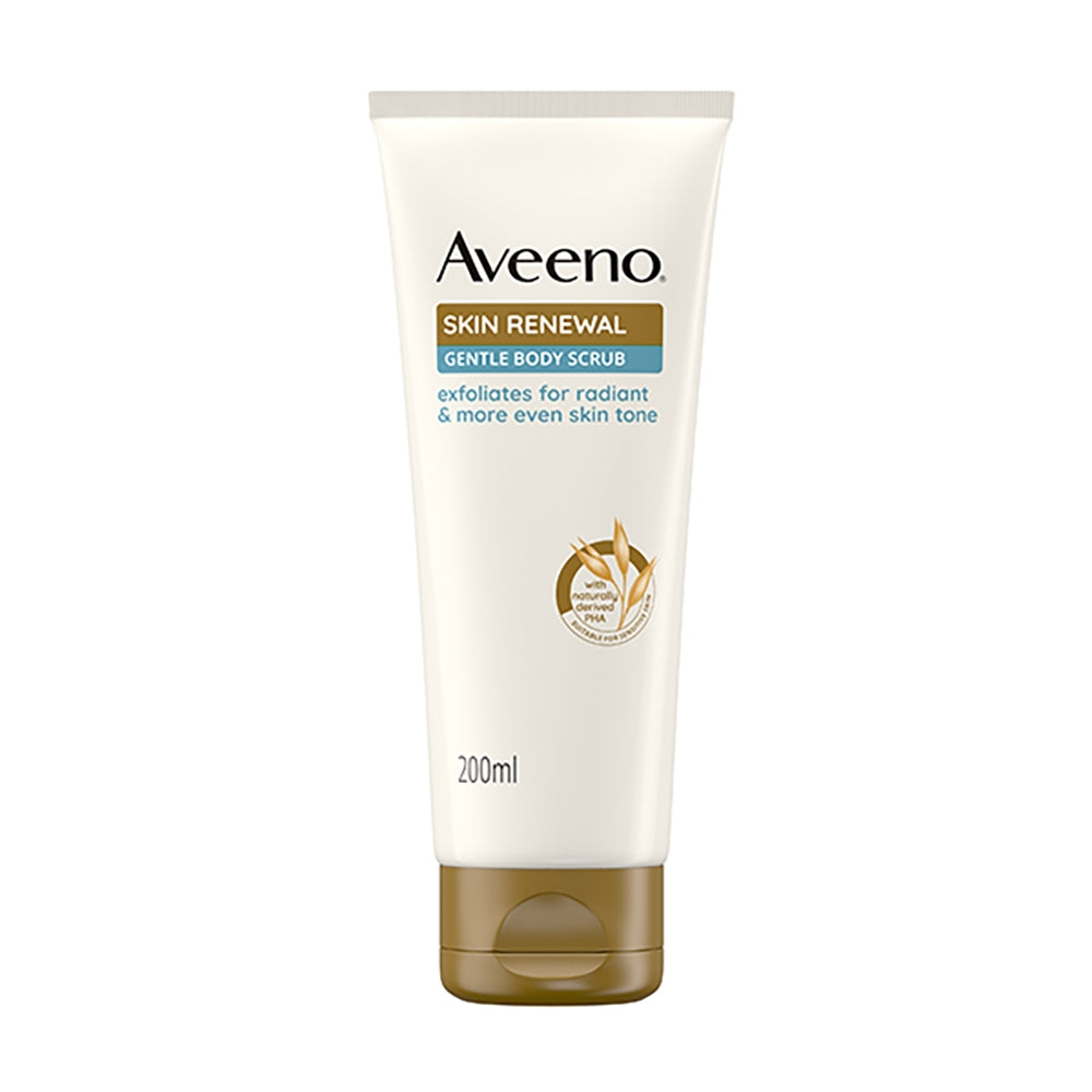 AVEENO Skin Renewal - Scrub corporal delicat cu ovăz prebiotic, PHA și niacinamidă, 200 ml