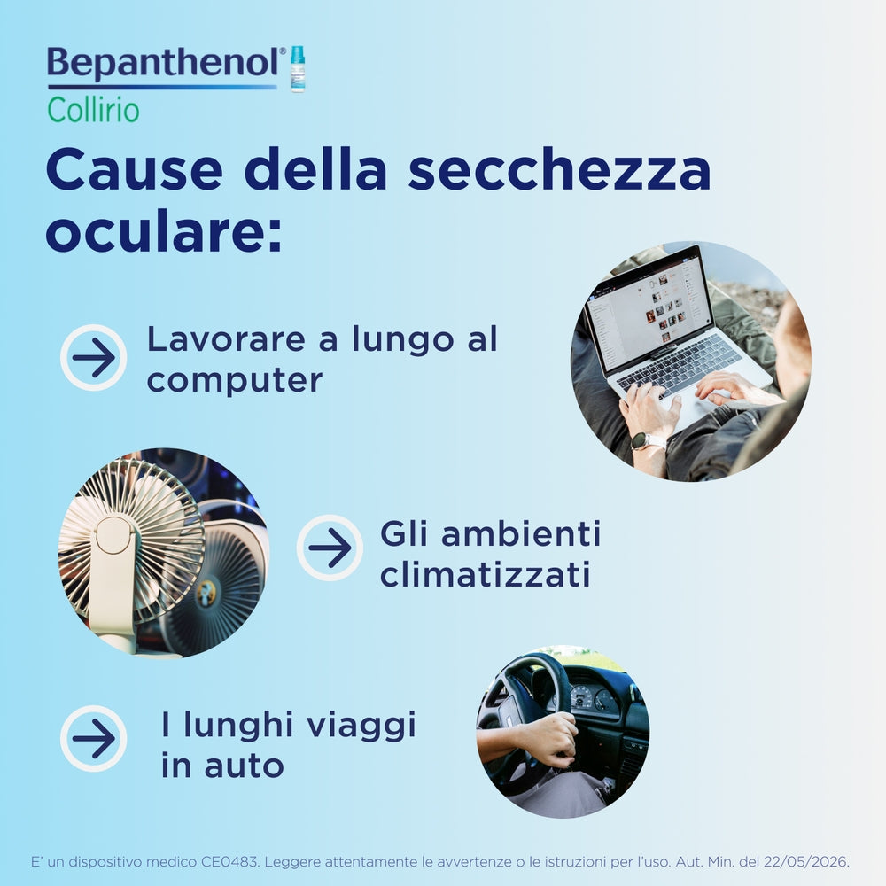 BEPANTHENOL Picături oftalmice lubrifiante fără conservanți pentru ochi uscați, 10 ml