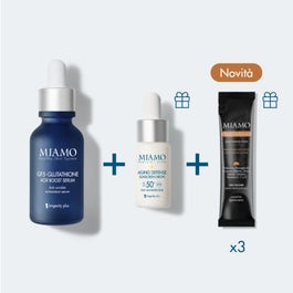 MIAMO protocol AntiOx Boost & Protect GF5-Glutathione Aox Booster Serum 30ml + Aging Defense Sunscreen Drops SPF 50+ 10ml + Skin Defense supliment 3 plicuri