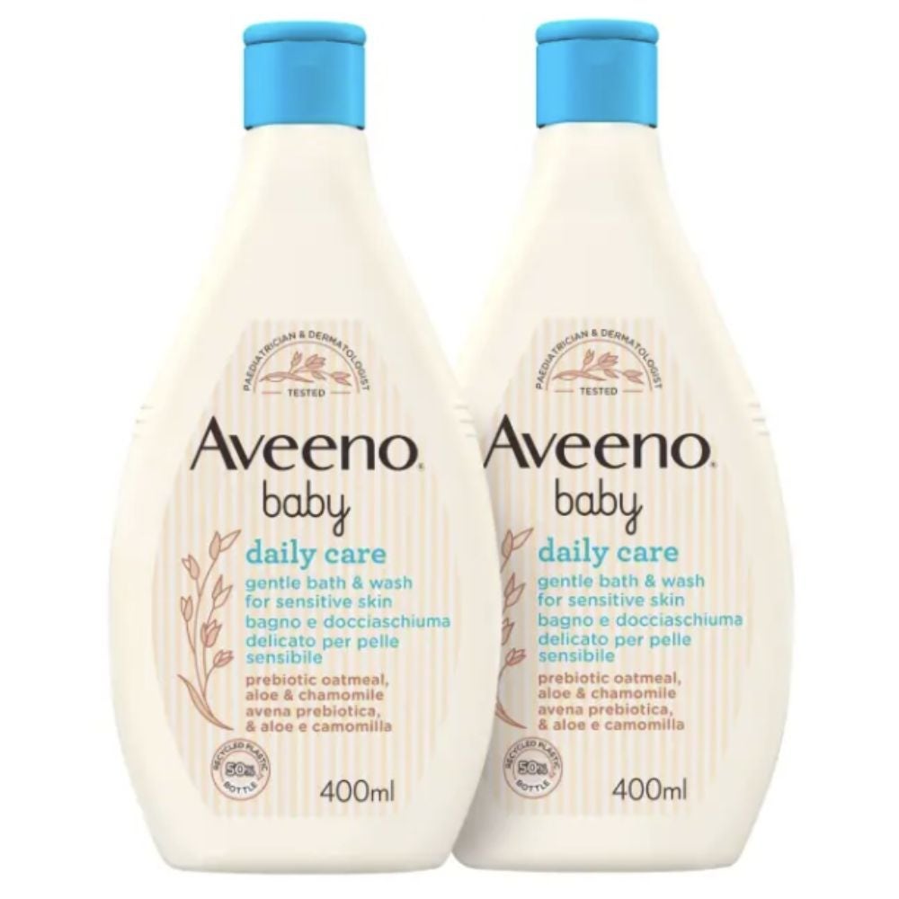 AVEENO Baby Daily Care Pachet dublu gel de baie și duș pentru piele sensibilă, 2 x 400 ml