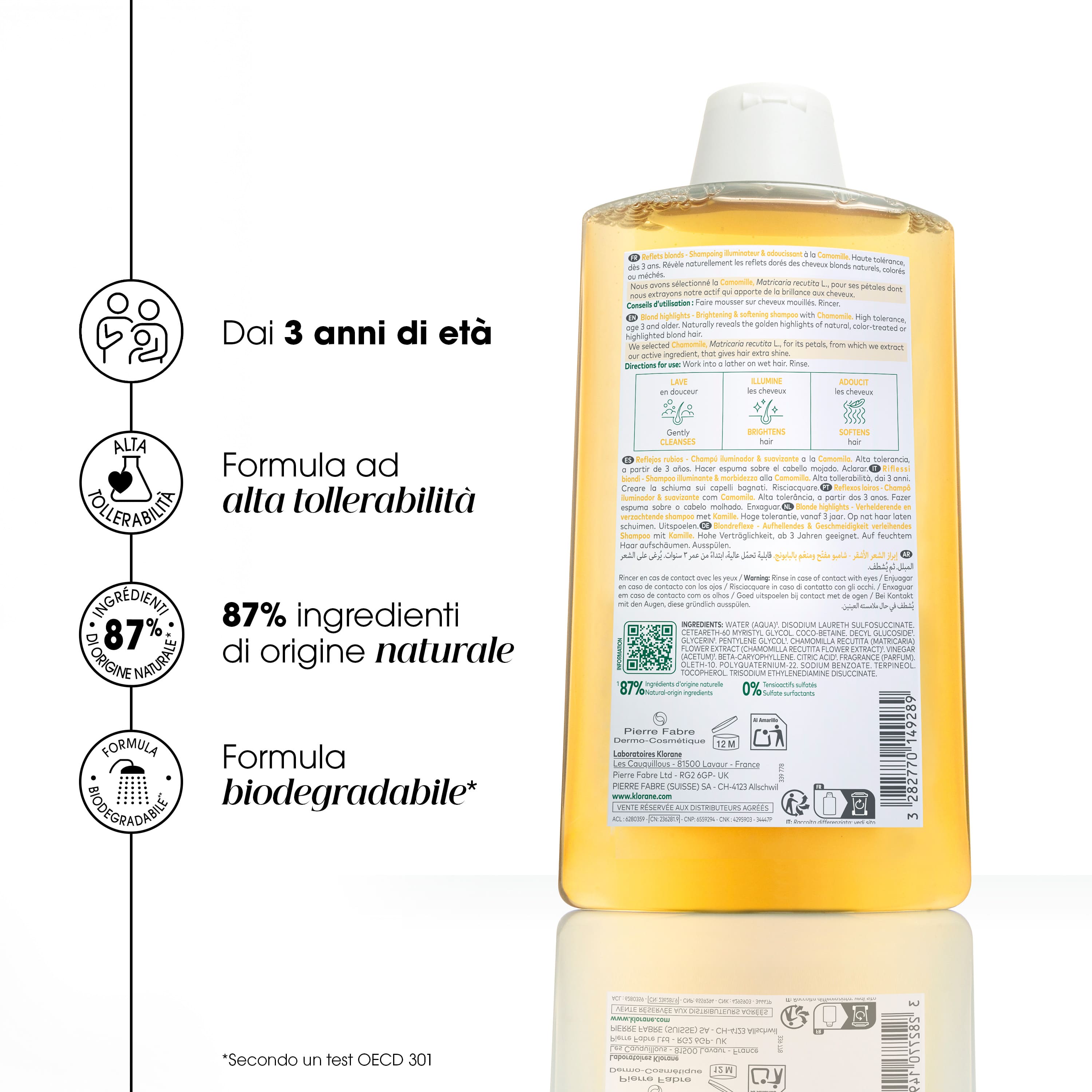 KLORANE Șampon cu mușețel pentru păr blond, 400 ml
