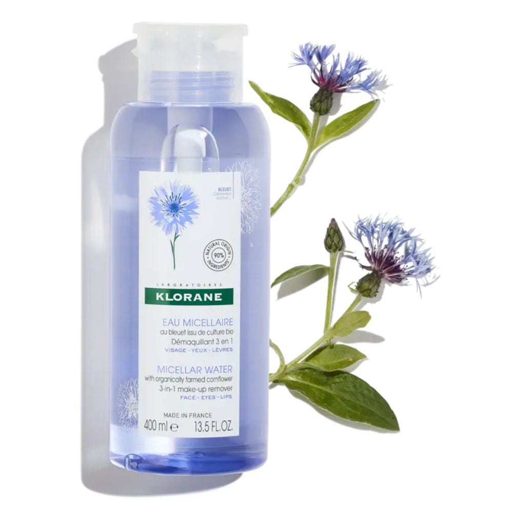 KLORANE Fiordaliso BIO – Apă micelară demachiantă 3 în 1 pentru față, ochi și buze, 400 ml