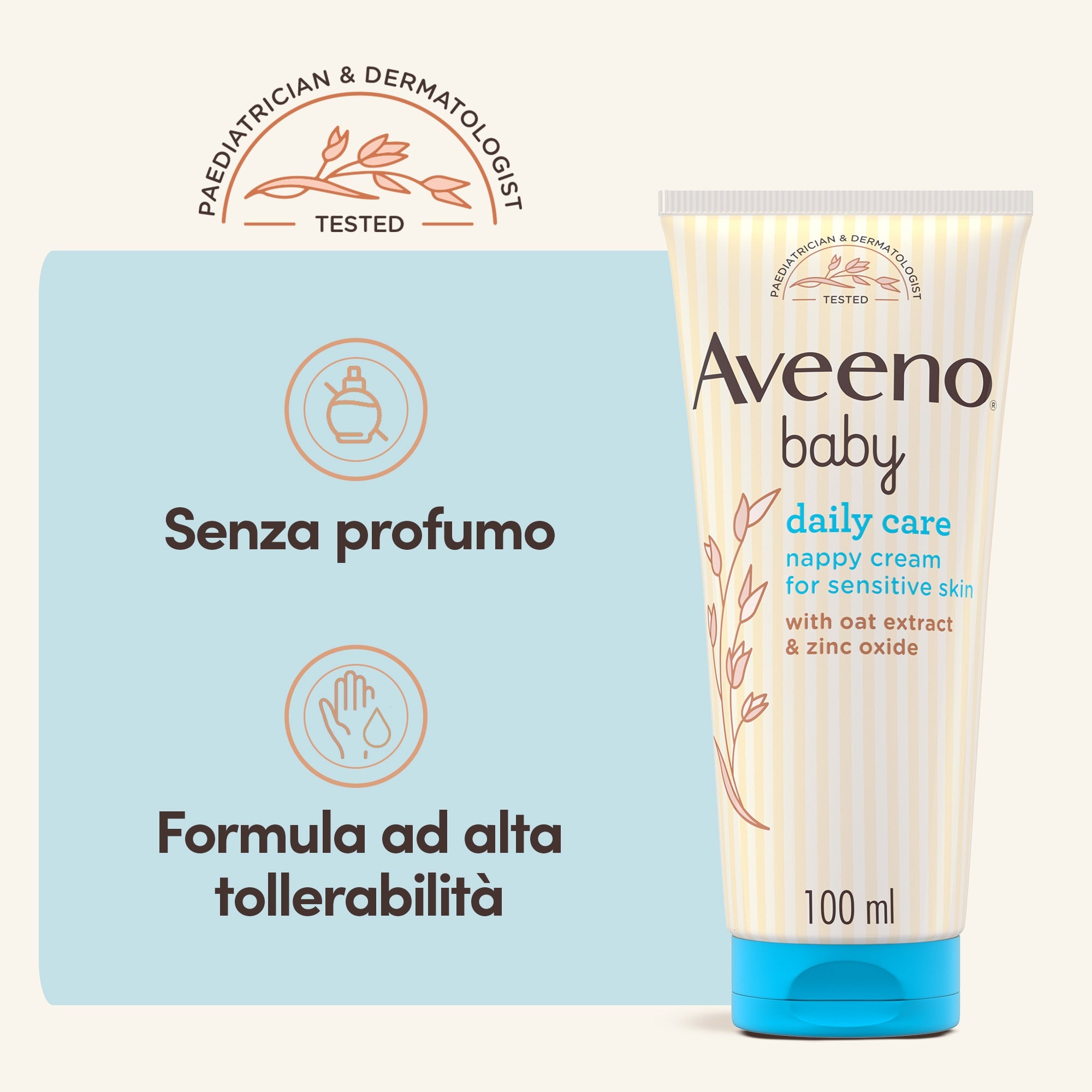 AVEENO Baby Daily Care - Cremă pentru zona scutecului cu oxid de zinc și ovăz, 100 ml