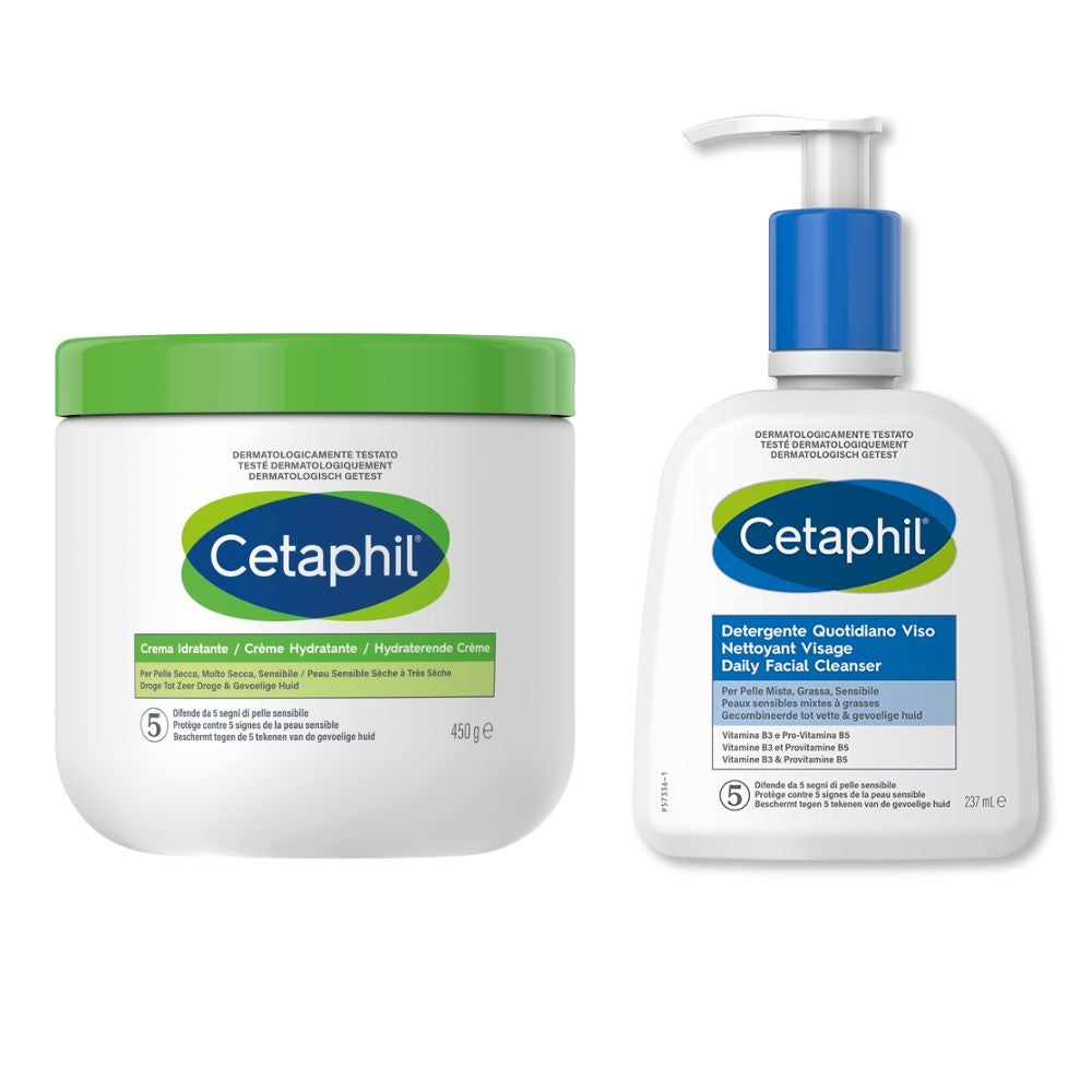 CETAPHIL Rutină hidratantă: cremă hidratantă 450g + gel de curățare zilnic pentru față 237ml