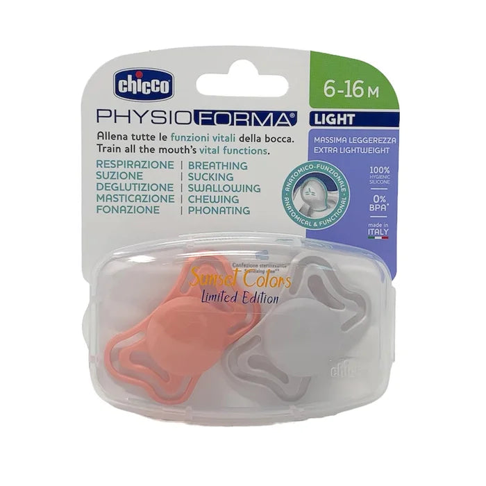 CHICCO PHYSIOFORMA – Suzeta Light Sunset, 6-16 luni, Tetină din Silicon