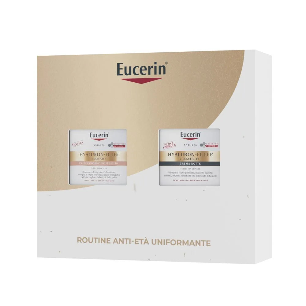 EUCERIN Hyaluron-Filler + Elasticity Set rutină anti-îmbătrânire uniformizantă cu Cremă de zi Rosé SPF30 și Cremă de noapte