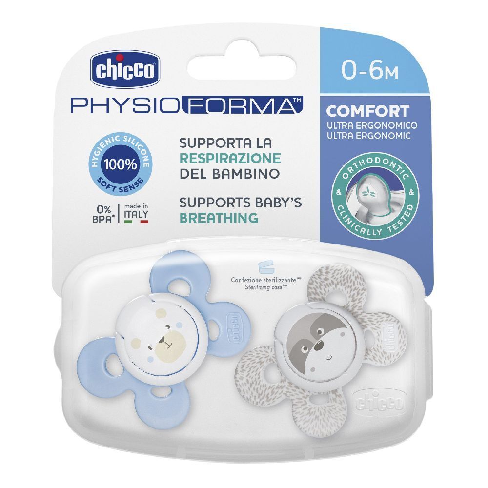 CHICCO PhysioForma – Suzete Comfort 0-6 Luni, tetină din silicon, 2 bucăți