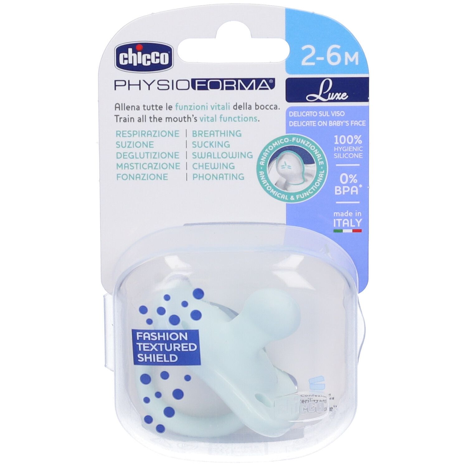 CHICCO – PhysioForma Soft Luxe 2-6 Luni Suzeta din silicon pentru băieți