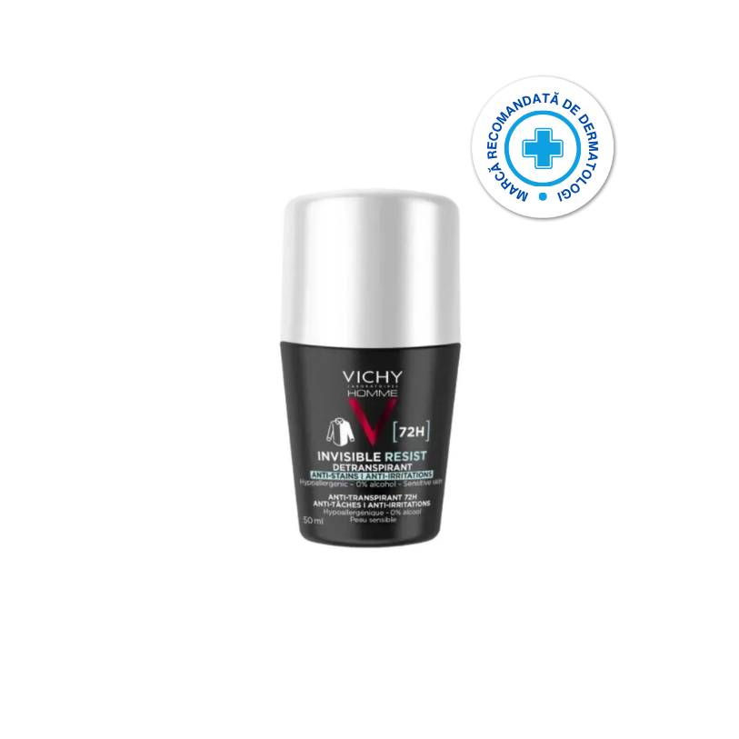 VICHY – Deodorant Roll-On 72H Invisible pentru Bărbați, 50 ml