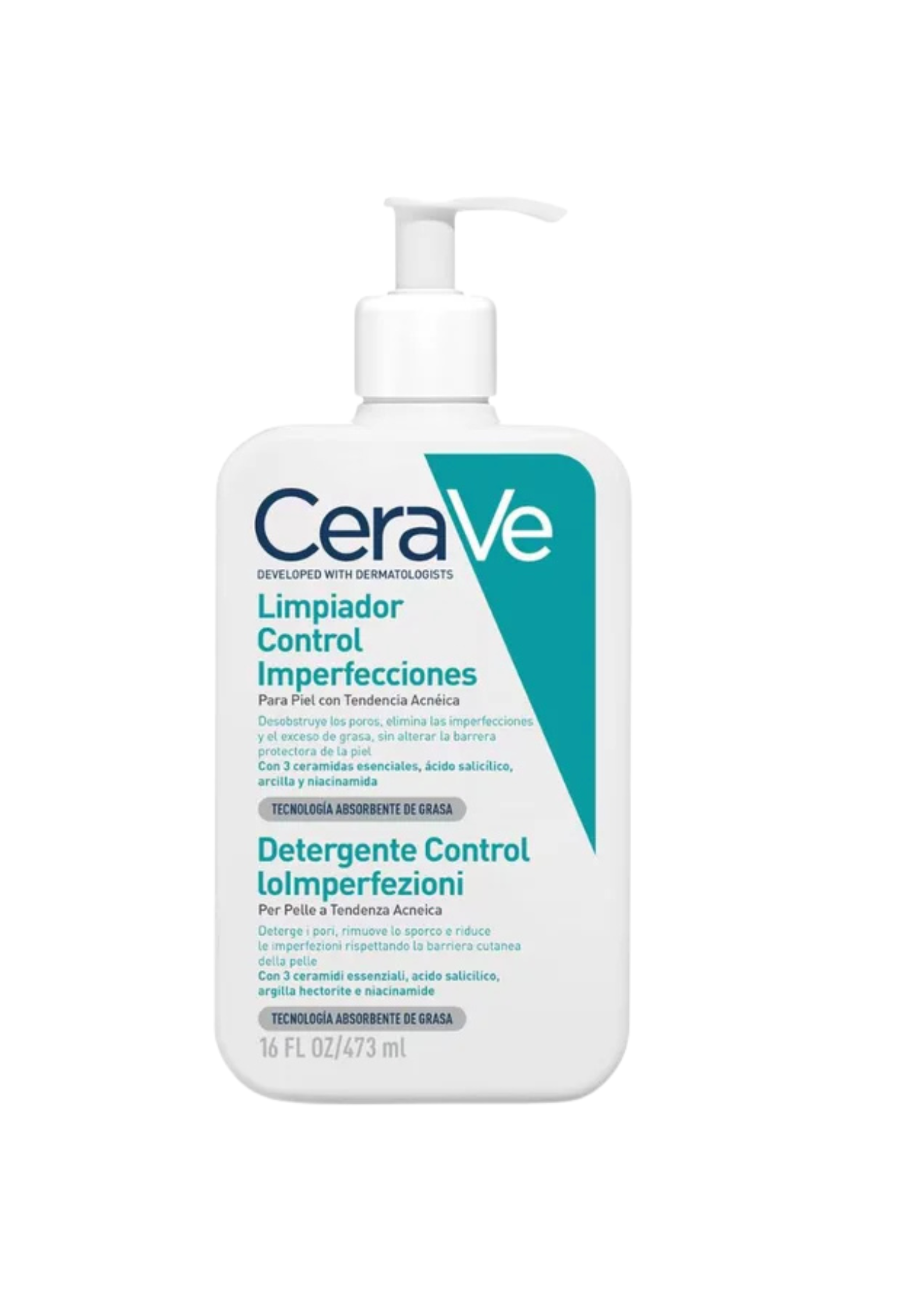 CERAVE Gel de Curățare Anti-Acnee pentru Controlul Imperfecțiunilor, cu Clătire – 473 ml