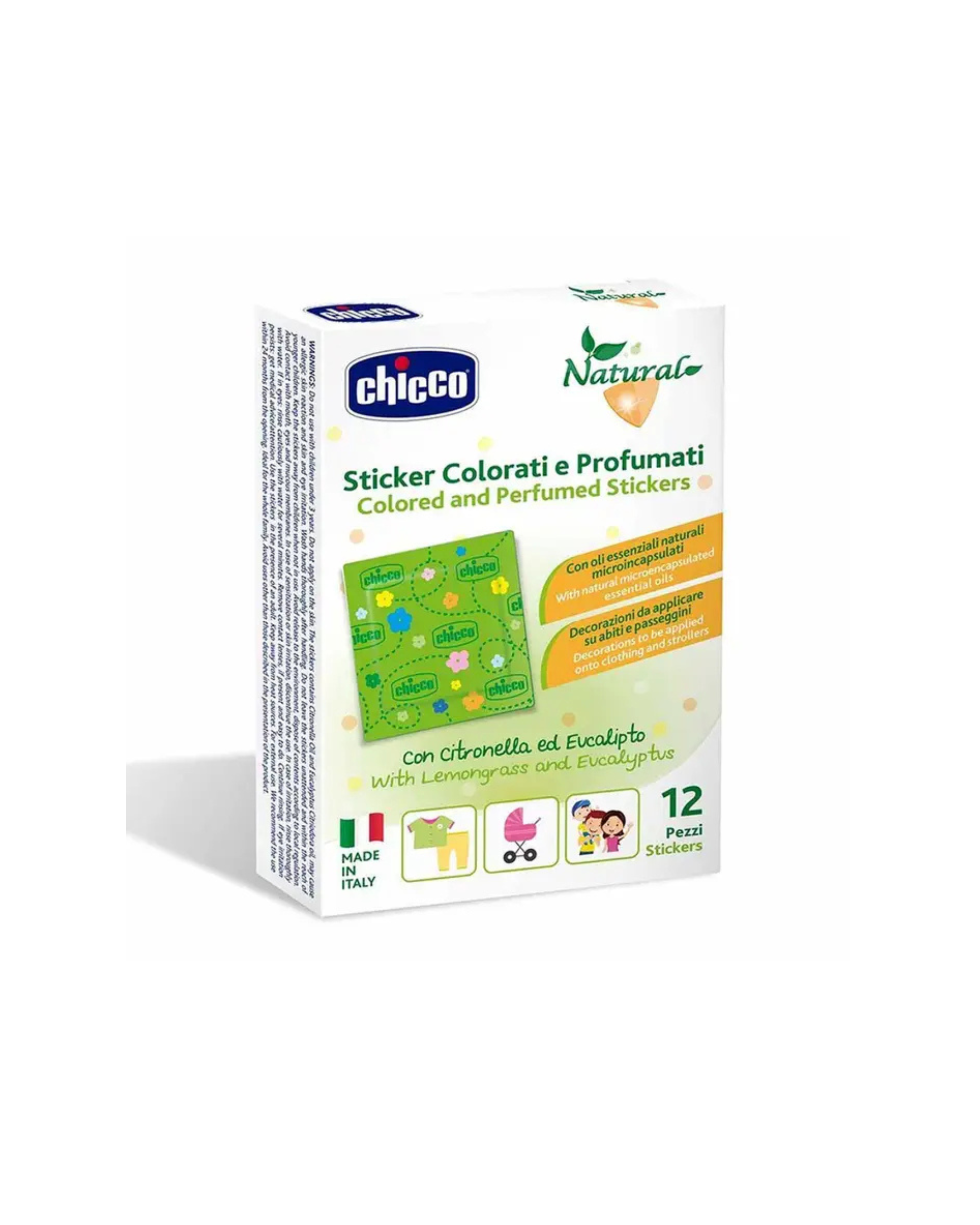 CHICCO NATURAL – Plasturi colorați și parfumați cu Citronella 36 Luni+, 12 bucăți