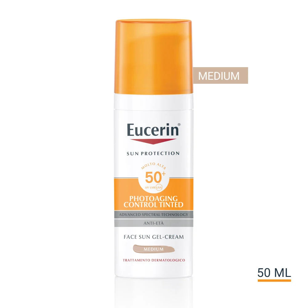 Eucerin Protecție Solară – Controlul Fotoîmbătrânirii, Gel-Cremă Colorată Medie SPF50+, 50 ml