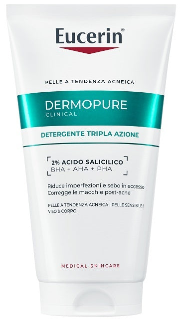 EUCERIN Dermopure Clinical - Gel de curățare cu triplă acțiune pentru ten gras, sensibil, cu tendință acneică 150 ml