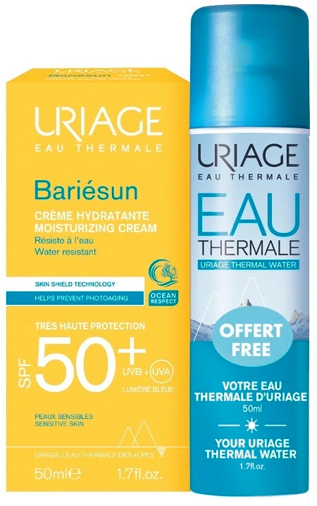 URIAGE Bariésun – Duo Cremă Hidratantă cu SPF50+ Protecție Solară pentru Față 50 ml + Apă Termală Spray 50 ml