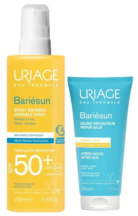 URIAGE Bariésun – Duo Spray Invizibil SPF50+ Protecție Solară pentru Corp 200 ml + Loțiune After Sun 75 ml