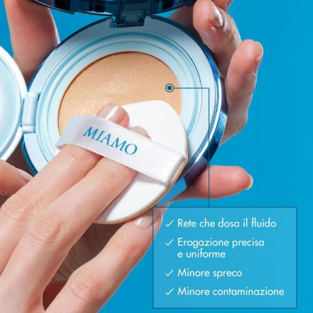 Miamo Second Skin Mesh Cushion Foundation – Fond de ten tip cushion SPF 50 PA+++, nuanța Sand, 13,5 g