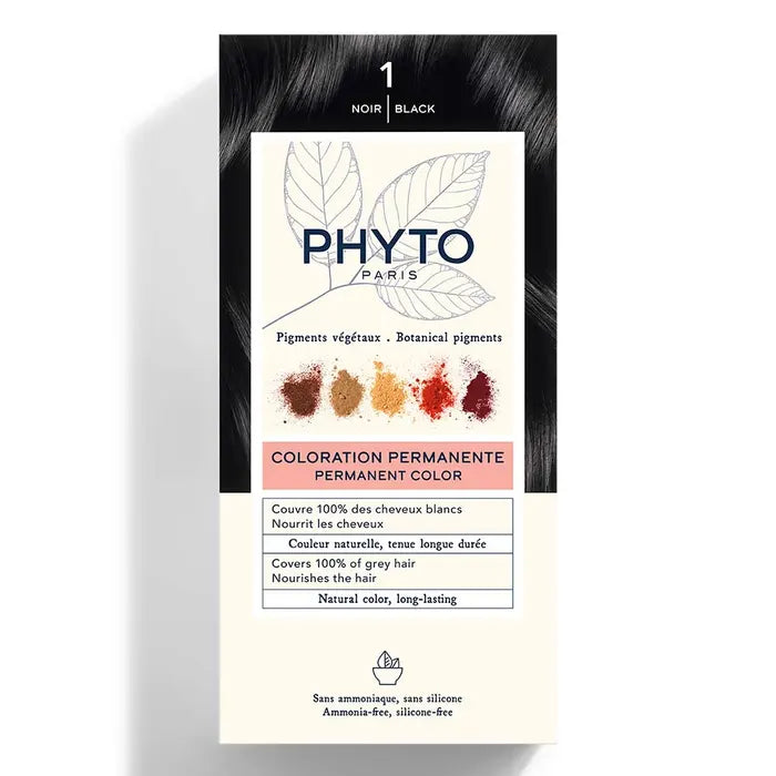 PHYTO PhytoColor - Vopsea Permanentă pentru Păr, Culoare 1 Negru, 1 Kit
