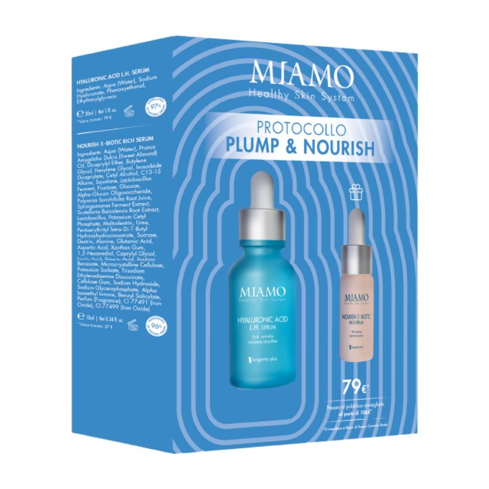 MIAMO Protocol pentru volum și hrănire Hyaluronic Acid L.H. Serum 30 ml + Nourish 3-Biotic Rich Serum 10 ml